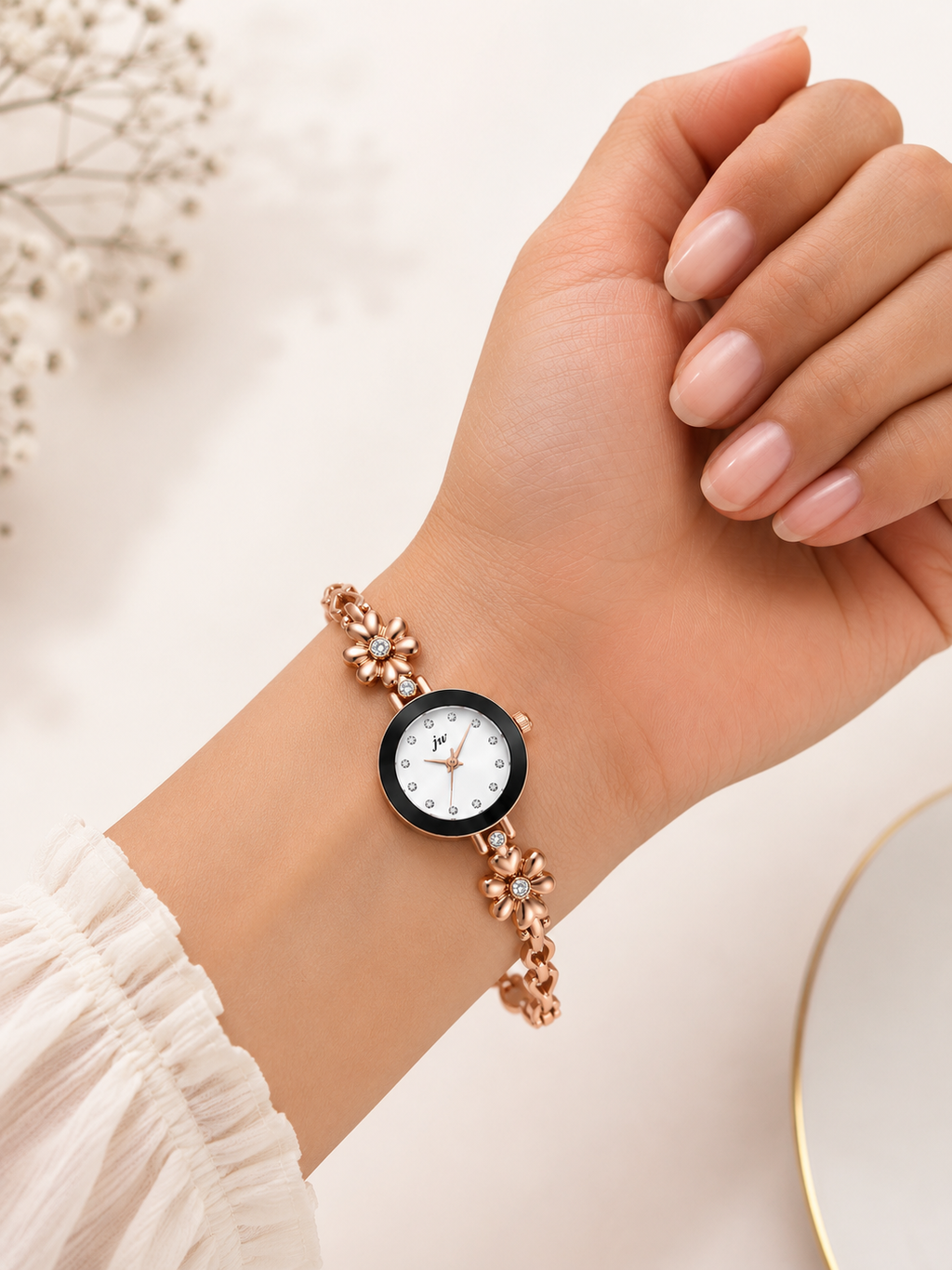Rose Gold Floral Crystal Watch