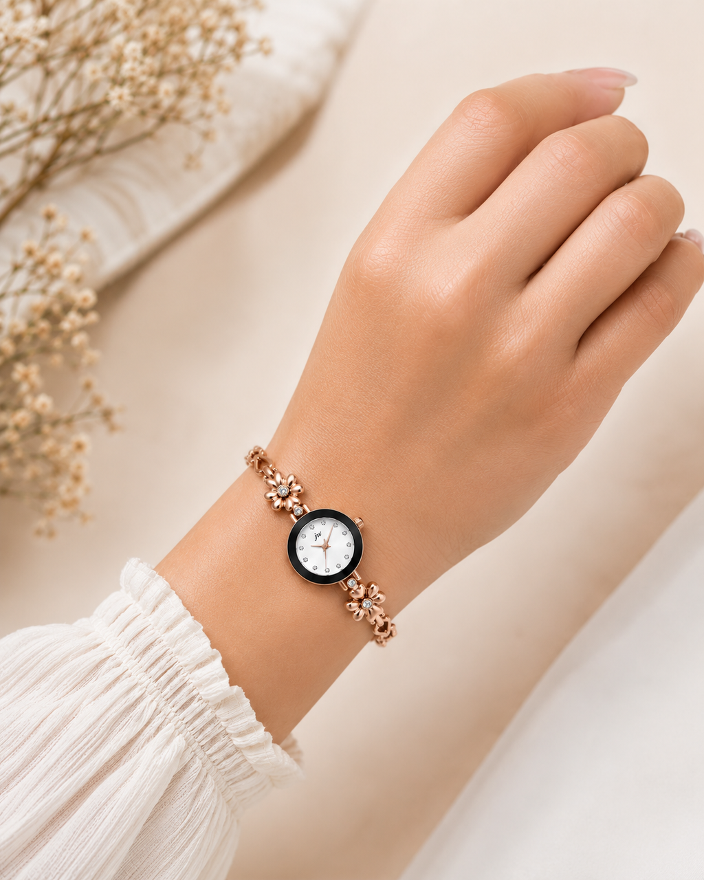 Rose Gold Floral Crystal Watch