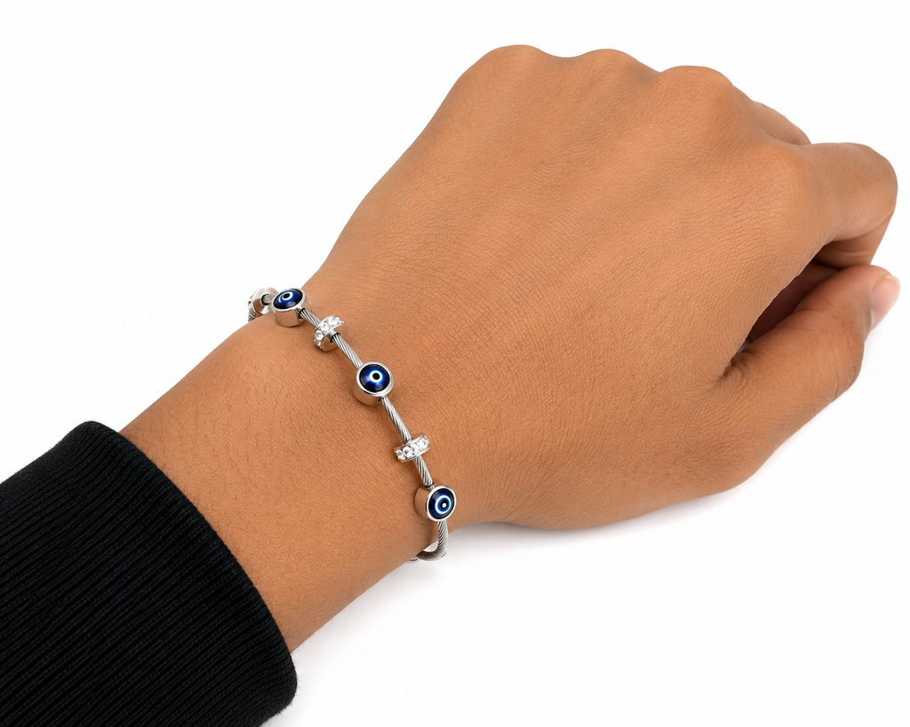 Evil Eye Silver Charm Bracelet